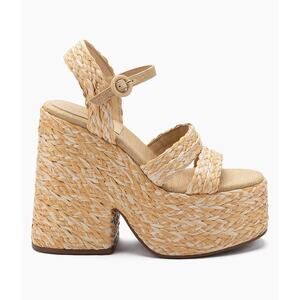 Larroudé Neutral tan Carmen 145MM Raffia Platform Sandals size 9